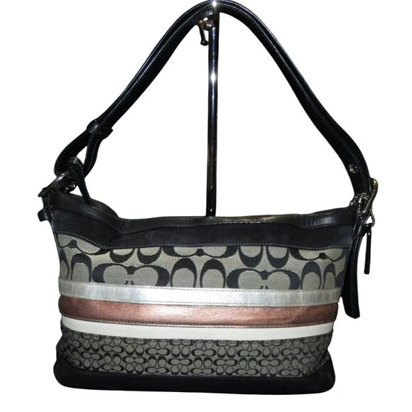 Coach 2007 Signature C Top Handle Striped Canvas & Leather Satchel Shoulder Bag - Picture 1 of 12